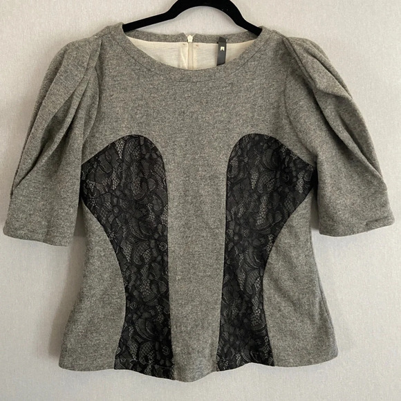 Katie Judith Wool Blend lace short sleeve blouse top Sz 38  (M) - Picture 1 of 10